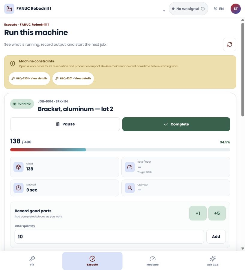 Operator workspace populated with demonstration production jobs